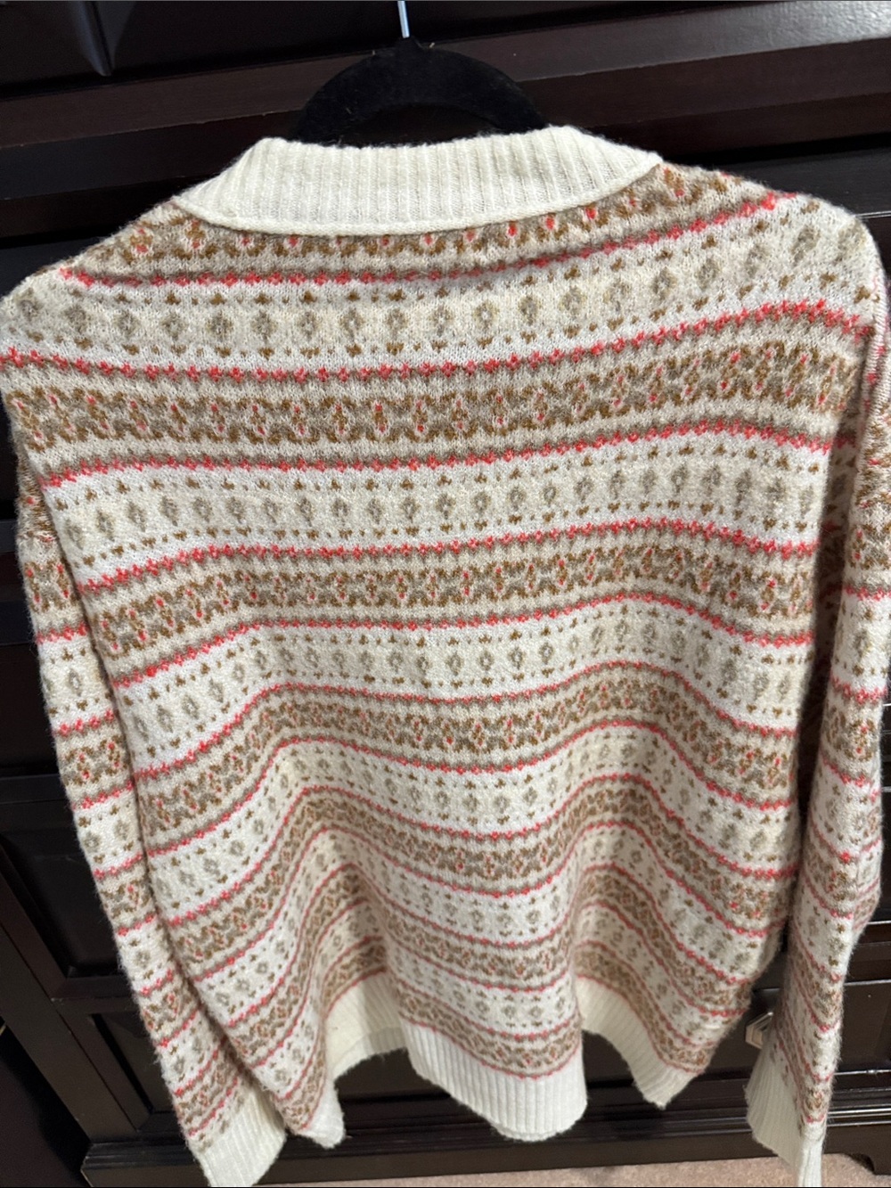 American Eagle Outfitters Cream Fair Isle Crew Sweater with Pink & Tan Stripes - Picture 3 of 10